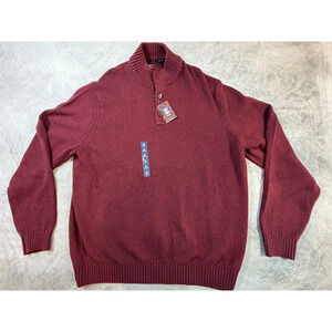 IZOD Mens XL Sweater Burgundy Quarter Button Mock Neck Knit Long Sleeve NWT